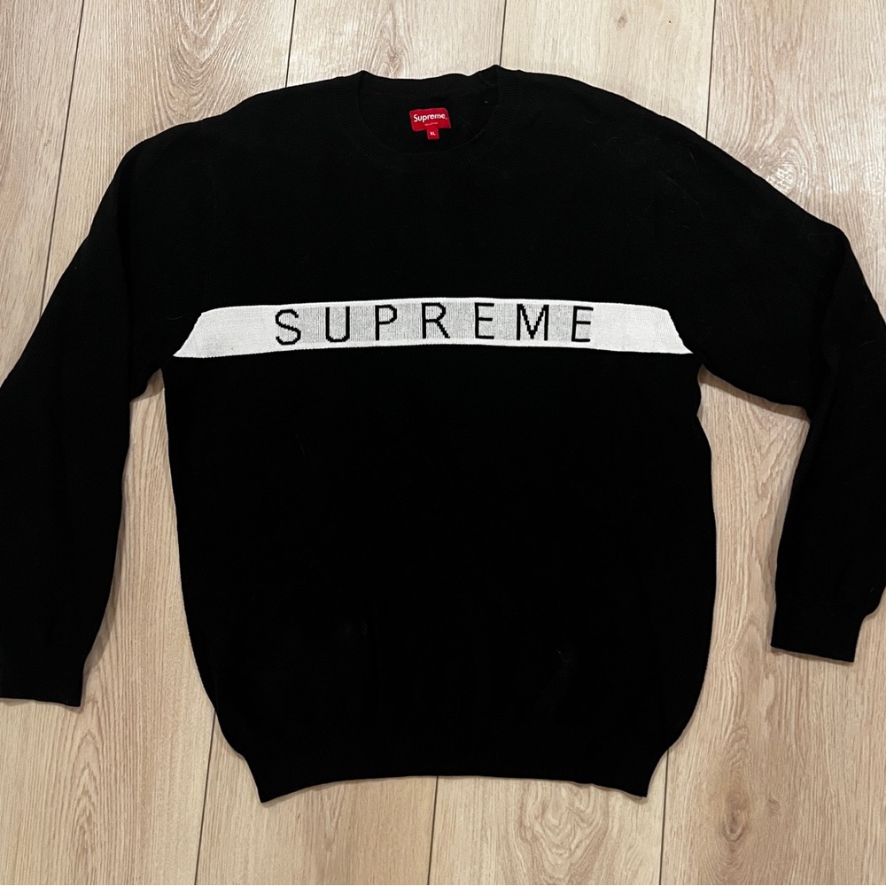 Supreme Logo Stripe Pique Crewneck
